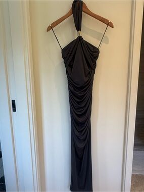 Zara Navy Strapless Ruched Halter Gown